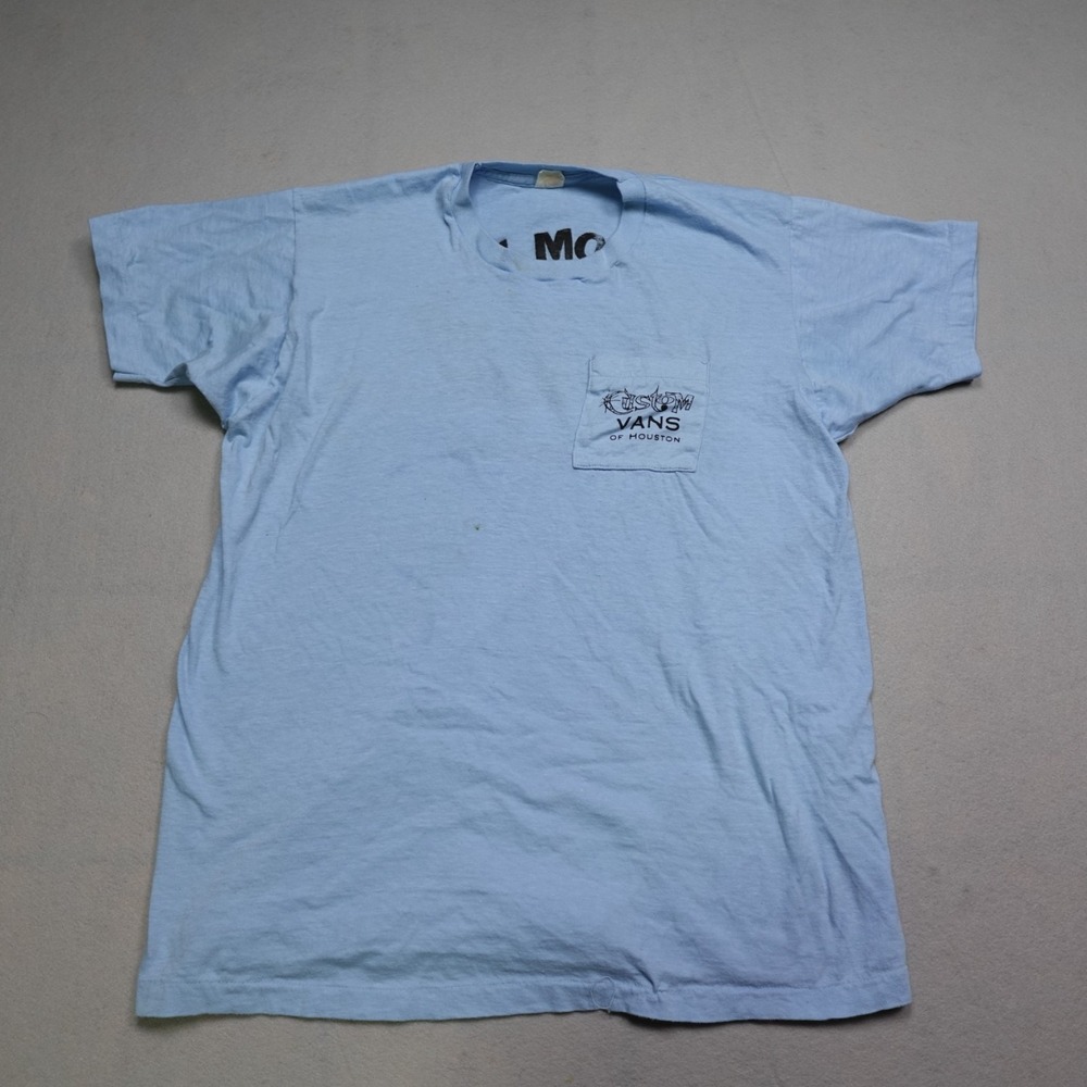 Vintage Fruit Of The Loom Shirt Mens XL Blue Custom Vans Of Houston Pocket Tee